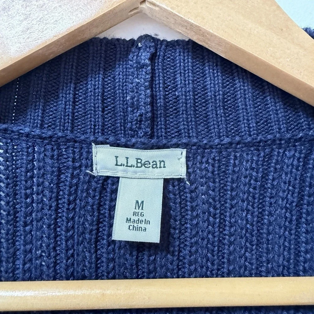 LL Bean Women Shaker Stitch Open Long Cardigan Size M Navy Chunky Knit Cabincore